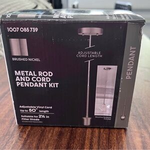 NEW Brushed Nickel Metal Rod and Cord Pendant Kit - Adjustable Length